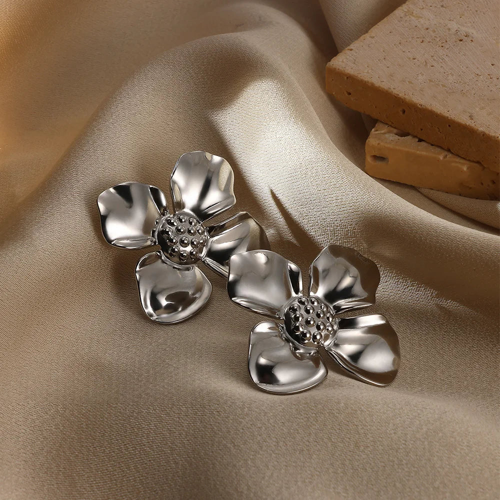 Geometric Flower Stainless Steel Earrings Women Sweet Sunflower Star Gold Color Ear Piercing Jewelry Wedding Accessories Gifts