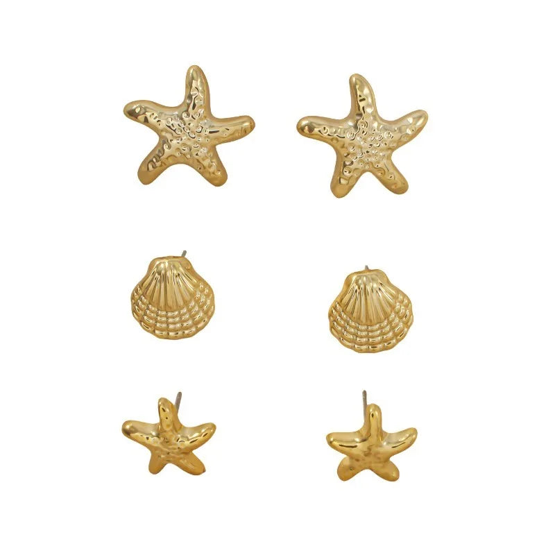 New Summer Fashionable and Simple Starfish Shell Shaped Women's Earring Set with Multiple Pairs of Combination Accessories