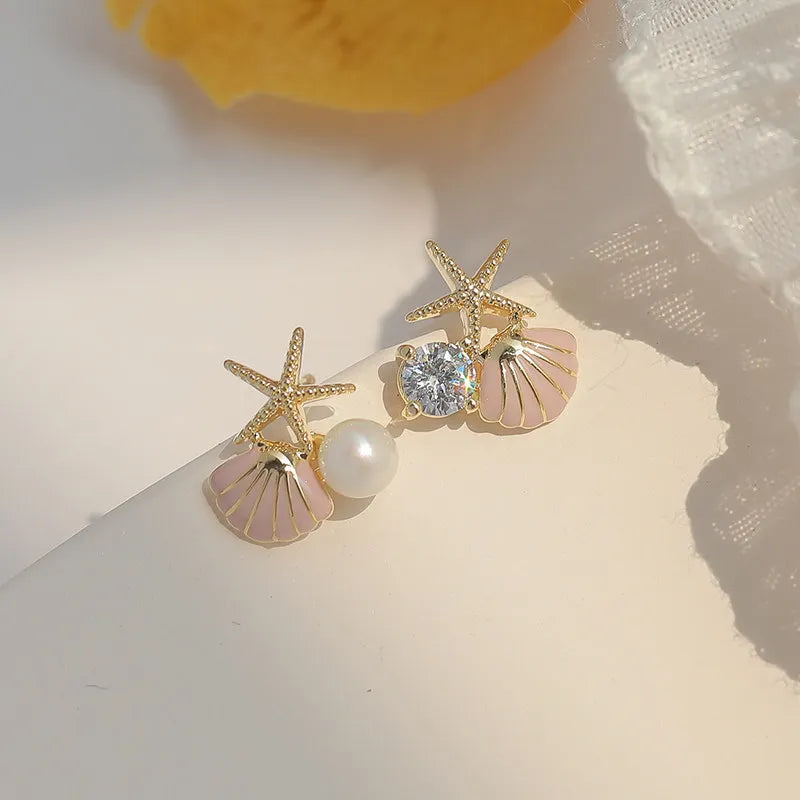 Cute Sweet Girl Metal Shell Starfish Earrings Women Summer Bohemian Beach Trip Style Fashion Birthday Party Jewelry Gift