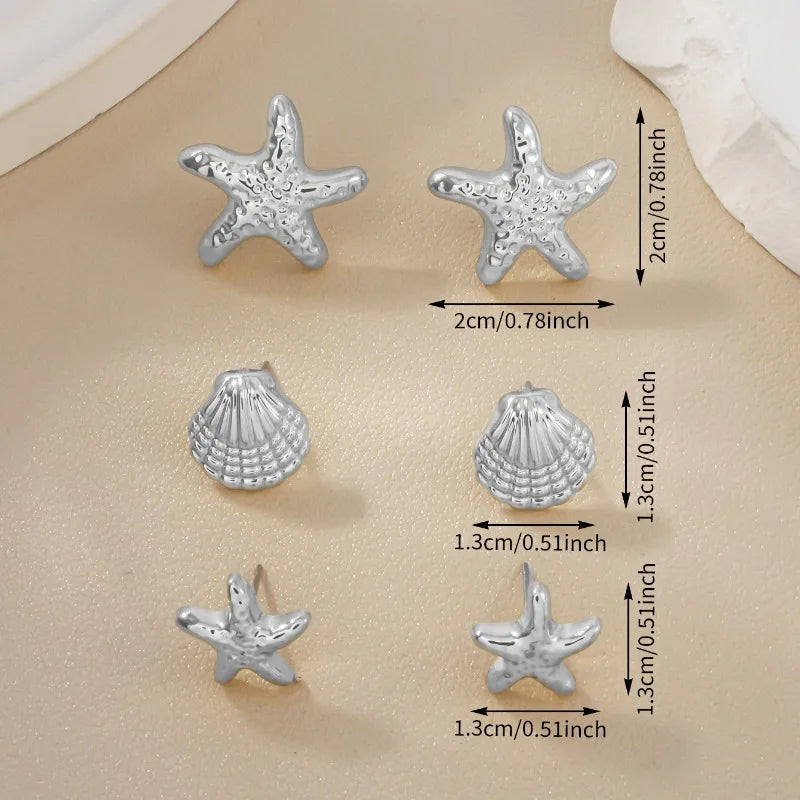 New Summer Fashionable and Simple Starfish Shell Shaped Women's Earring Set with Multiple Pairs of Combination Accessories