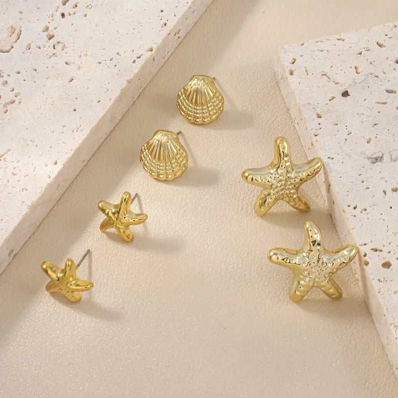New Summer Fashionable and Simple Starfish Shell Shaped Women's Earring Set with Multiple Pairs of Combination Accessories