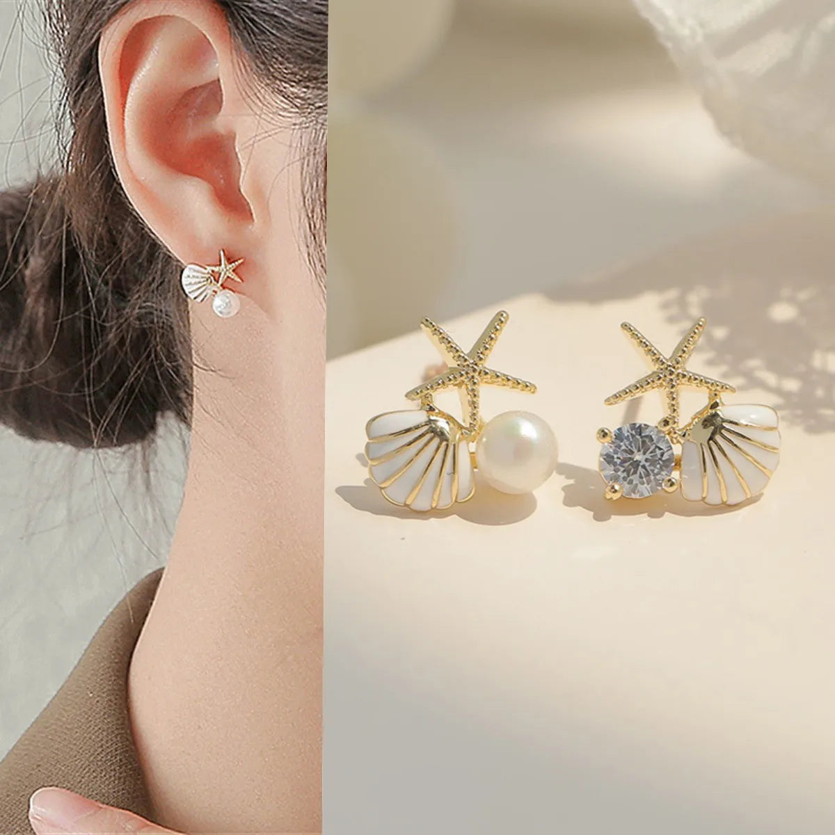 Cute Sweet Girl Metal Shell Starfish Earrings Women Summer Bohemian Beach Trip Style Fashion Birthday Party Jewelry Gift