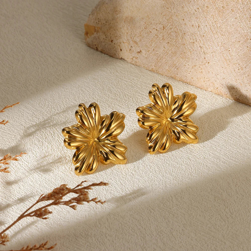 Geometric Flower Stainless Steel Earrings Women Sweet Sunflower Star Gold Color Ear Piercing Jewelry Wedding Accessories Gifts