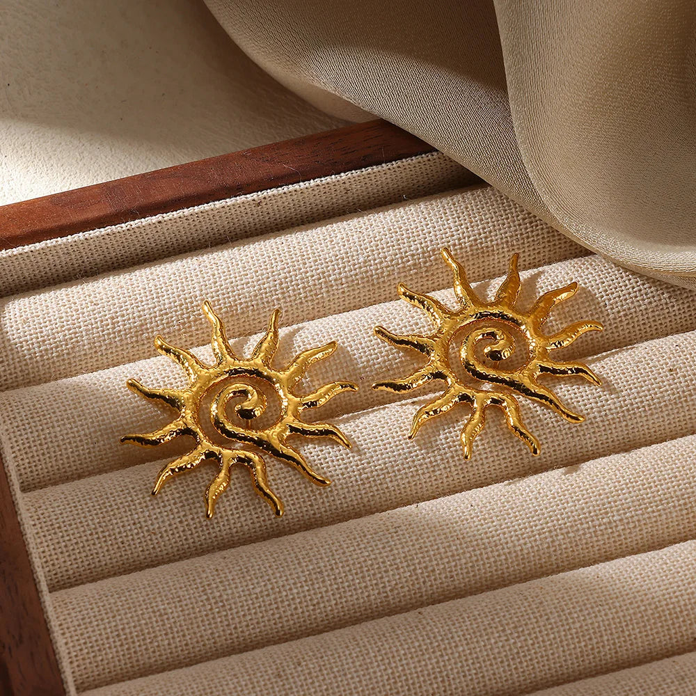 Geometric Flower Stainless Steel Earrings Women Sweet Sunflower Star Gold Color Ear Piercing Jewelry Wedding Accessories Gifts