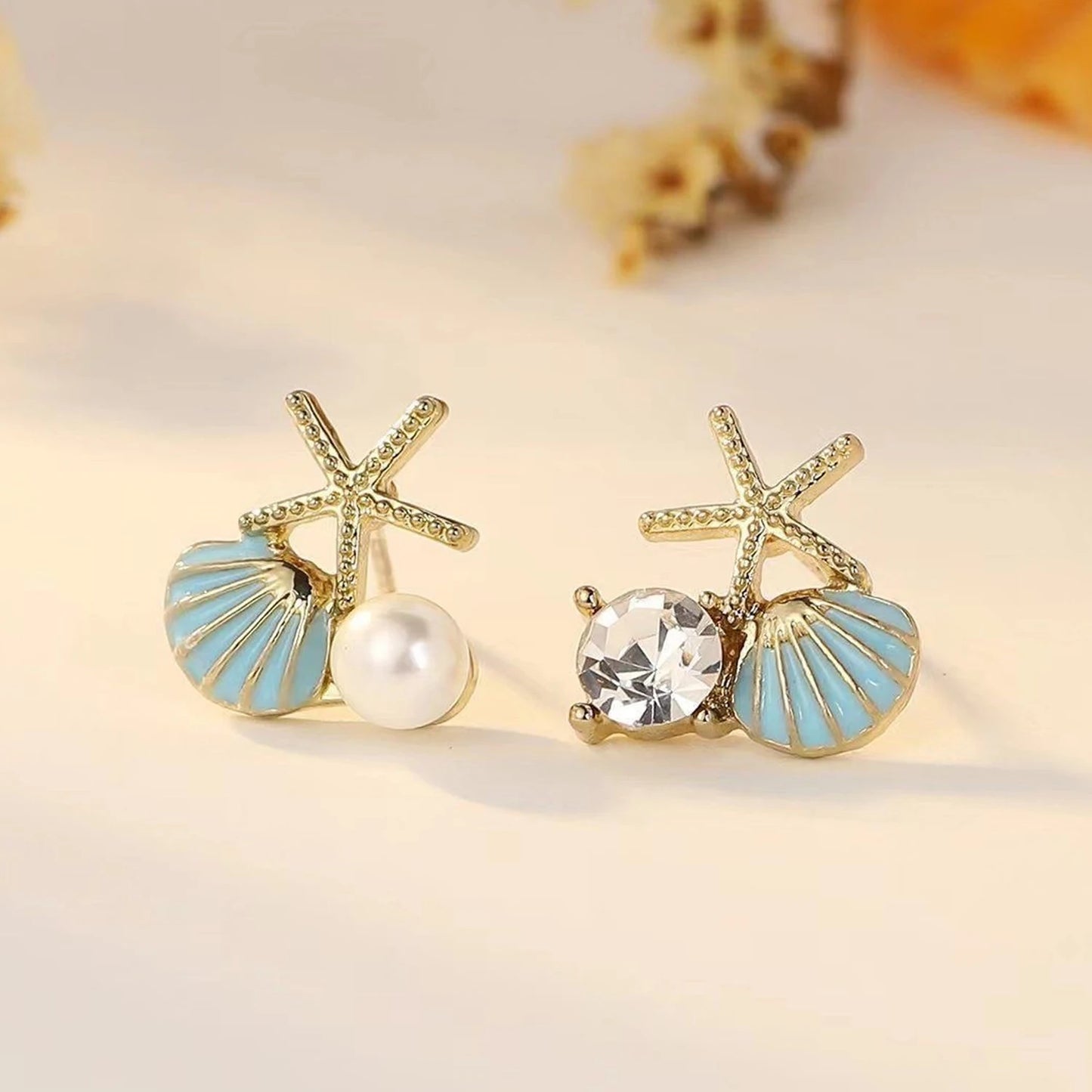 Cute Sweet Girl Metal Shell Starfish Earrings Women Summer Bohemian Beach Trip Style Fashion Birthday Party Jewelry Gift