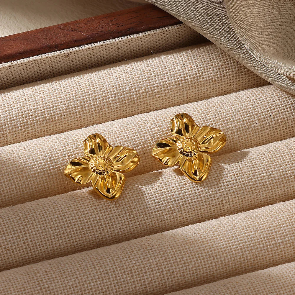 Geometric Flower Stainless Steel Earrings Women Sweet Sunflower Star Gold Color Ear Piercing Jewelry Wedding Accessories Gifts
