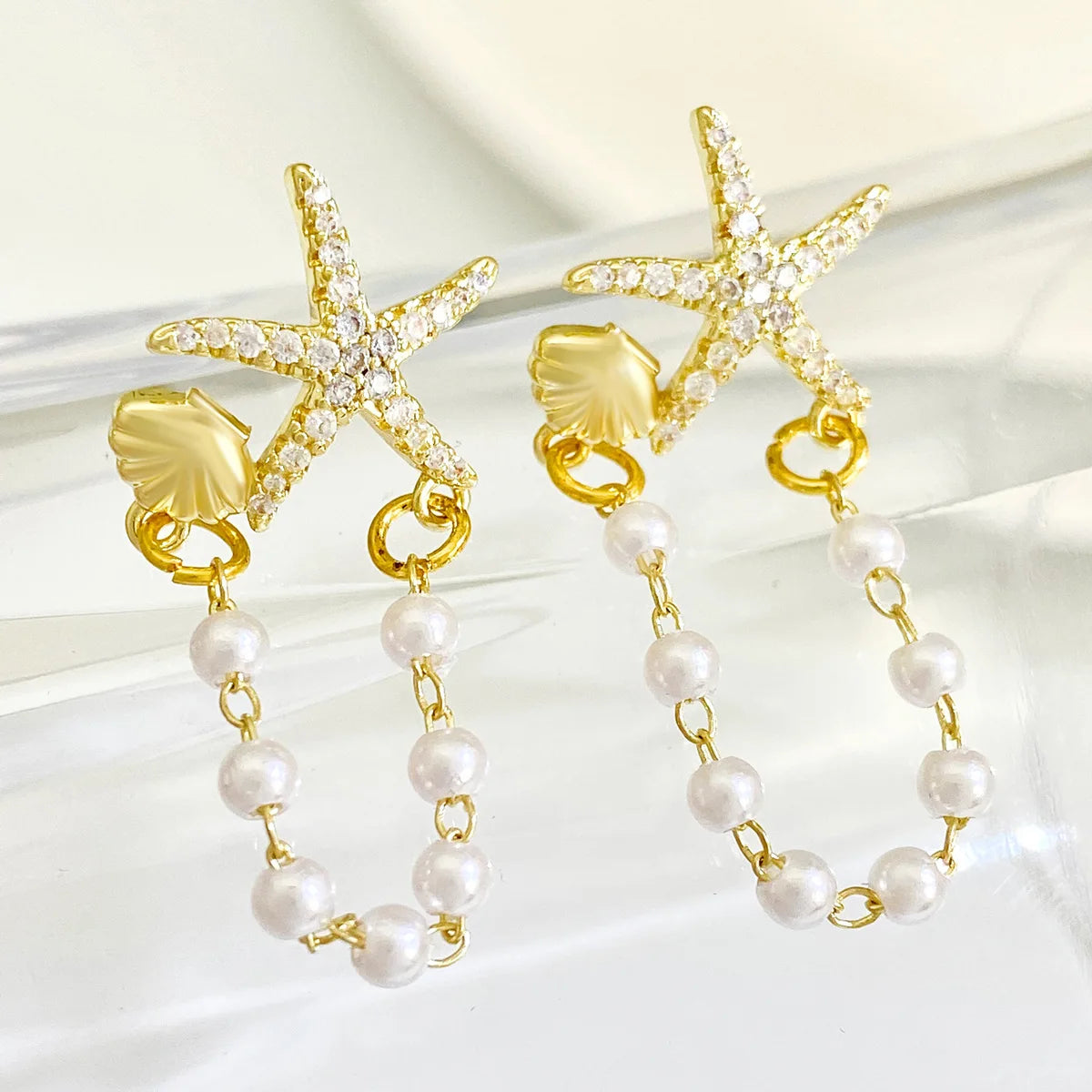Cute Sweet Girl Metal Shell Starfish Earrings Women Summer Bohemian Beach Trip Style Fashion Birthday Party Jewelry Gift