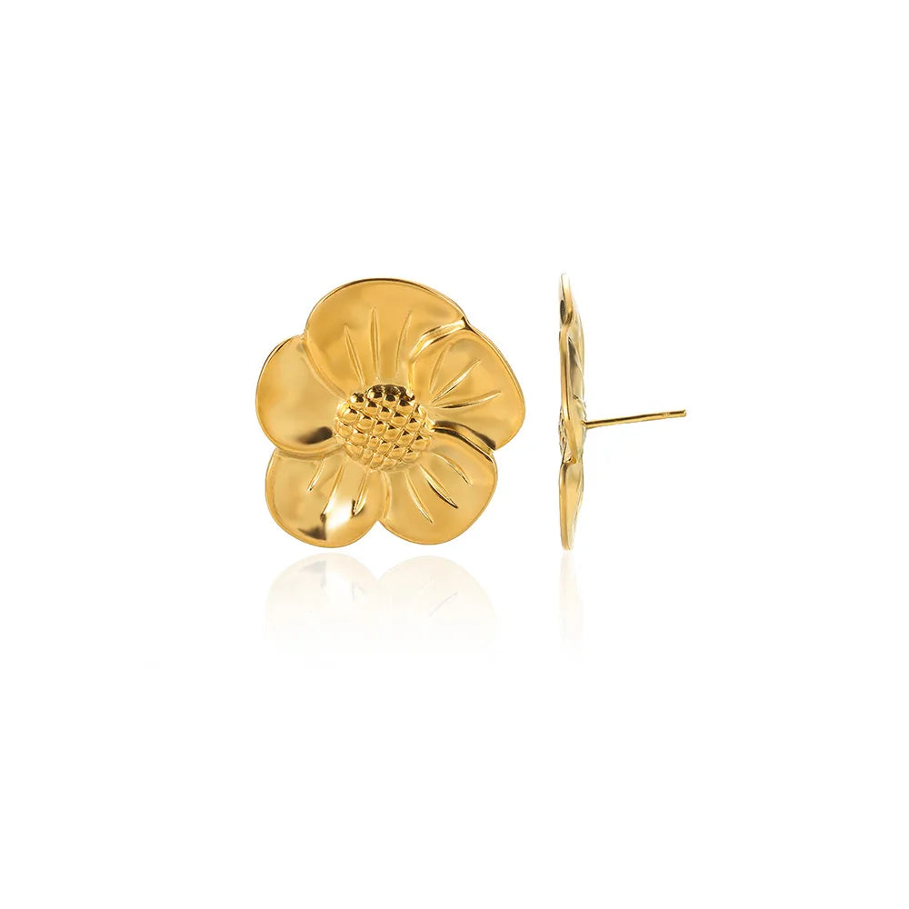 Geometric Flower Stainless Steel Earrings Women Sweet Sunflower Star Gold Color Ear Piercing Jewelry Wedding Accessories Gifts
