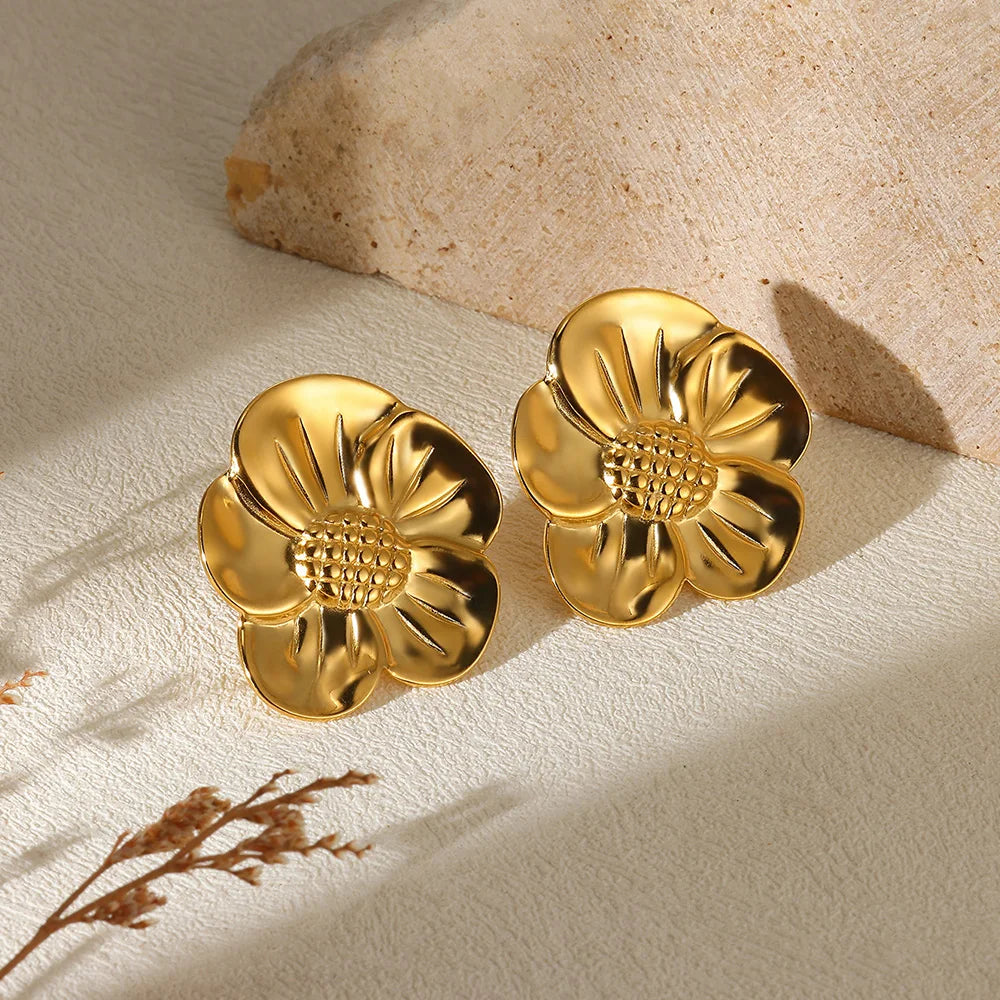 Geometric Flower Stainless Steel Earrings Women Sweet Sunflower Star Gold Color Ear Piercing Jewelry Wedding Accessories Gifts