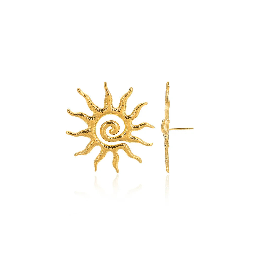 Geometric Flower Stainless Steel Earrings Women Sweet Sunflower Star Gold Color Ear Piercing Jewelry Wedding Accessories Gifts