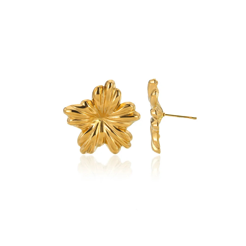 Geometric Flower Stainless Steel Earrings Women Sweet Sunflower Star Gold Color Ear Piercing Jewelry Wedding Accessories Gifts