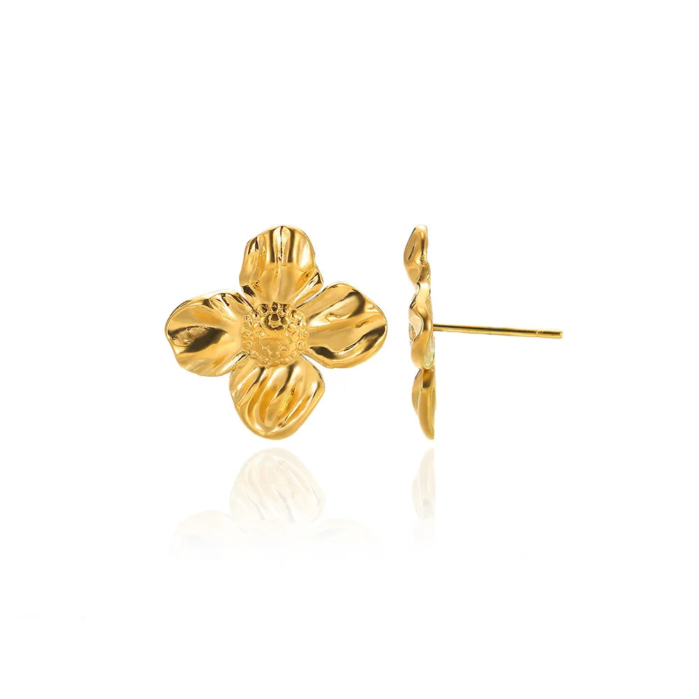 Geometric Flower Stainless Steel Earrings Women Sweet Sunflower Star Gold Color Ear Piercing Jewelry Wedding Accessories Gifts