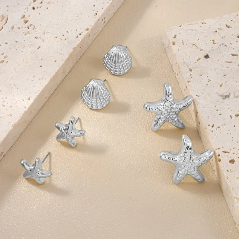 New Summer Fashionable and Simple Starfish Shell Shaped Women's Earring Set with Multiple Pairs of Combination Accessories