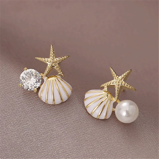 Cute Sweet Girl Metal Shell Starfish Earrings Women Summer Bohemian Beach Trip Style Fashion Birthday Party Jewelry Gift