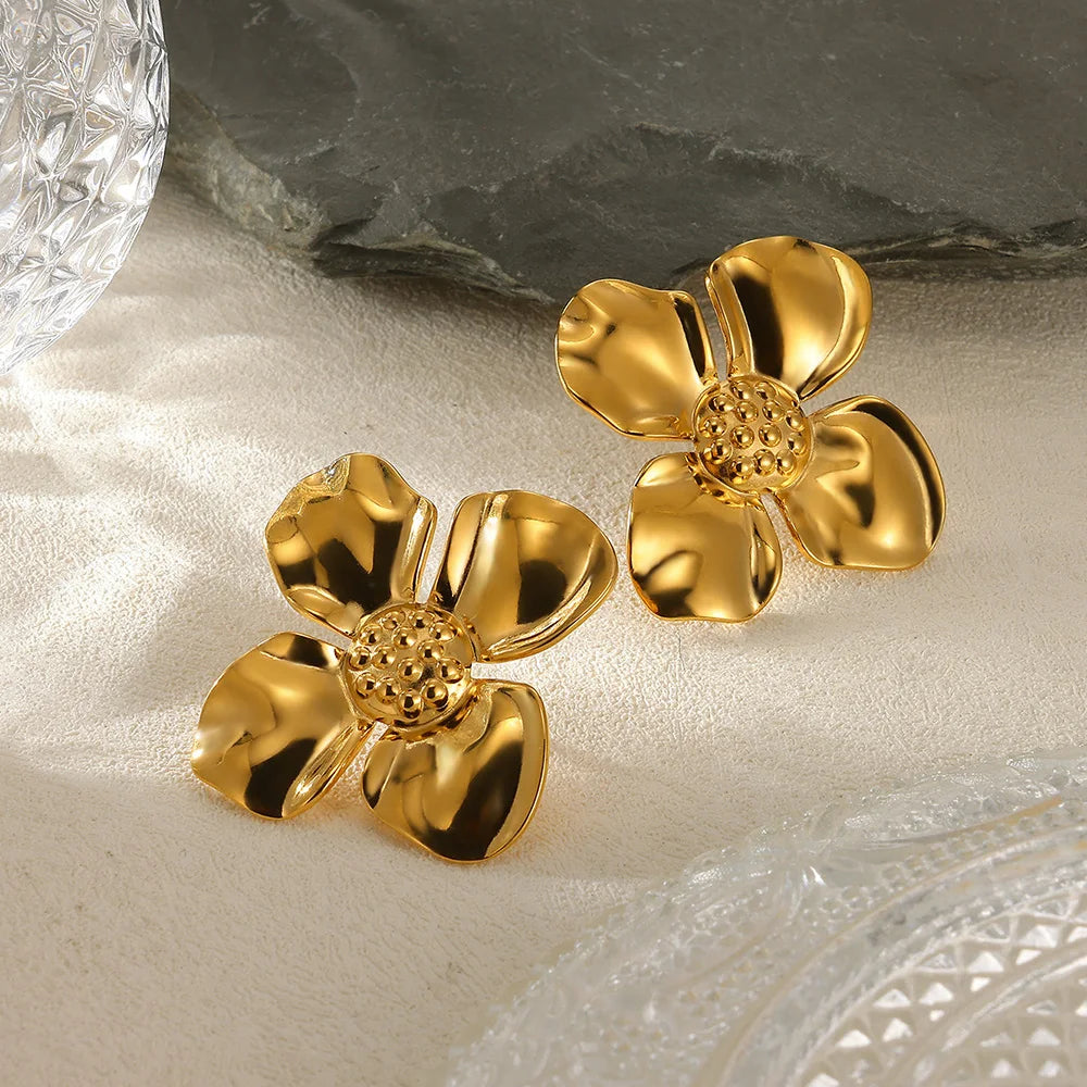 Geometric Flower Stainless Steel Earrings Women Sweet Sunflower Star Gold Color Ear Piercing Jewelry Wedding Accessories Gifts